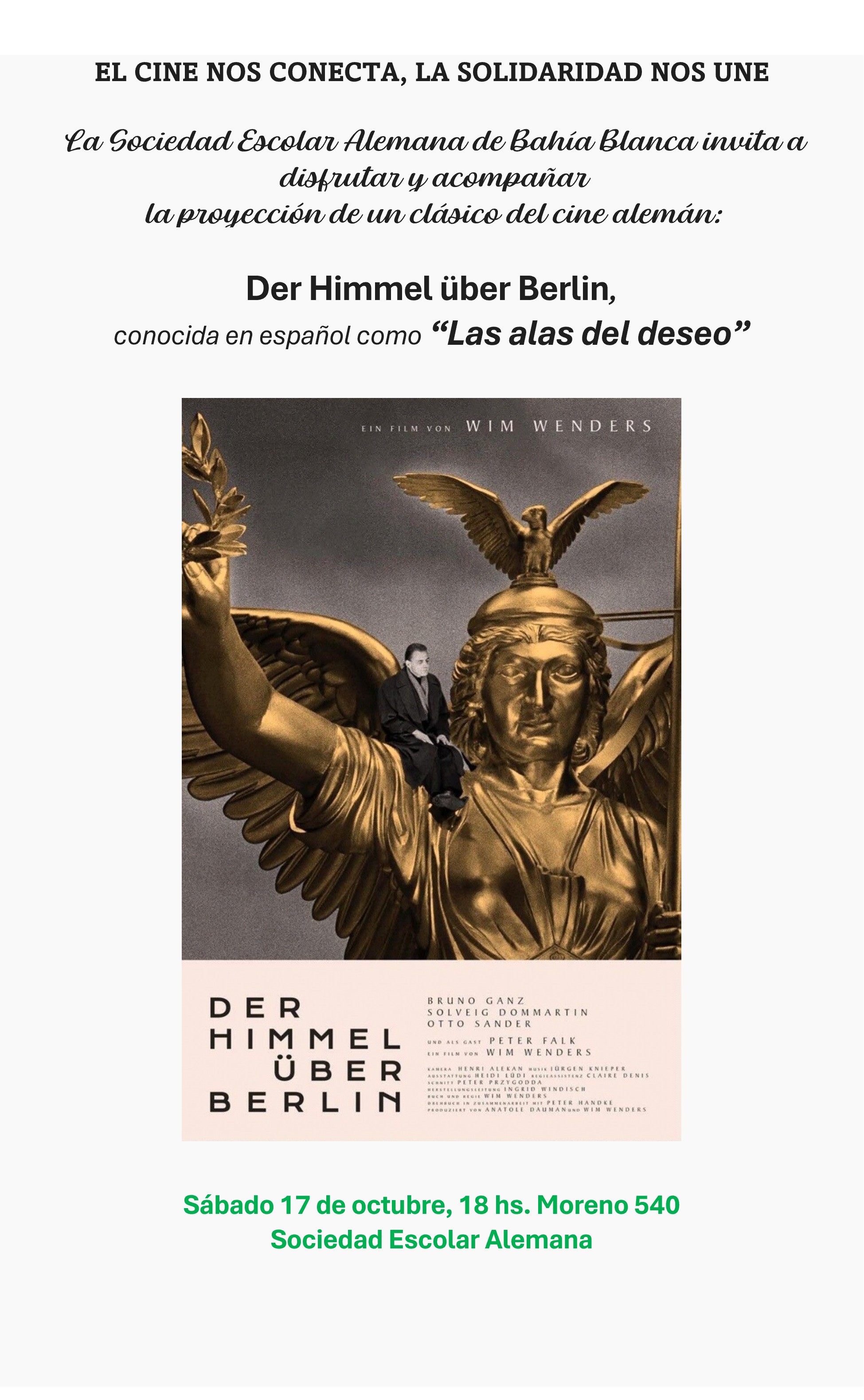 Imagen de Cine Alemán . El cine nos conecta , la solidaridad nos une. "Der Himmel über Berlin ( Las alas del deseo)"